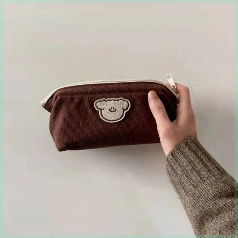 Cat & Dog Canvas Pencil Case – Large Capacity Stationery Bag