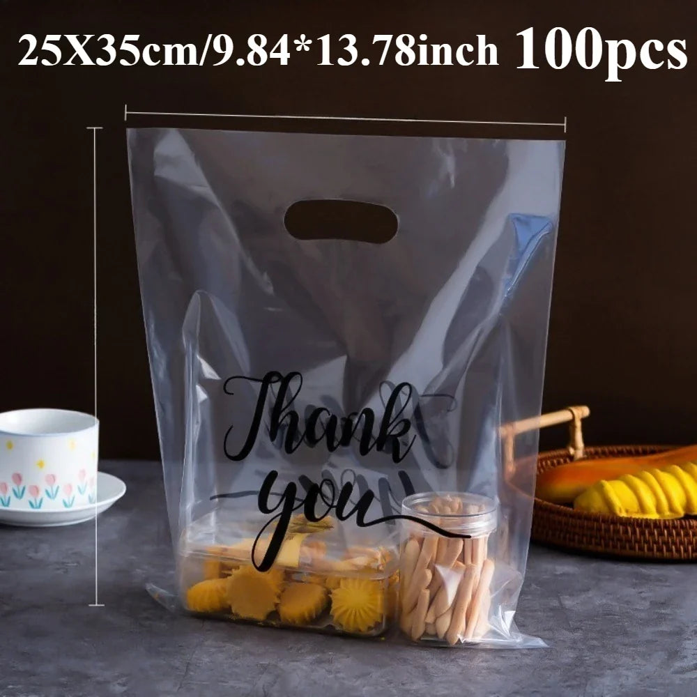 100 Transparent Thank You Gift Bags – Plastic Baking Packaging
