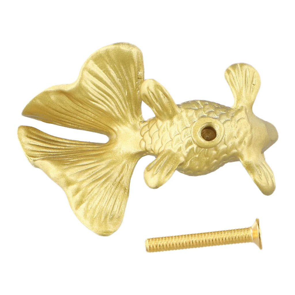 Gold Goldfish Solid Brass Cabinet Drawer Knob | Decorative Pull