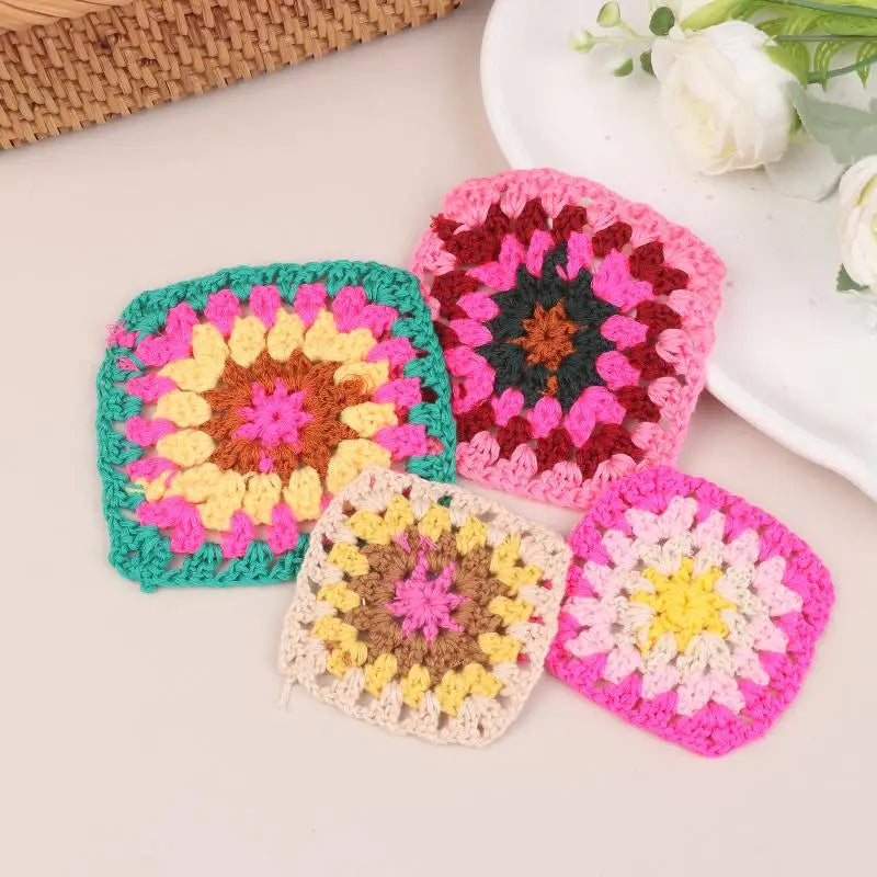 Random Mix Colors Handmade Crochet Doilies Suit Square Flower Diy