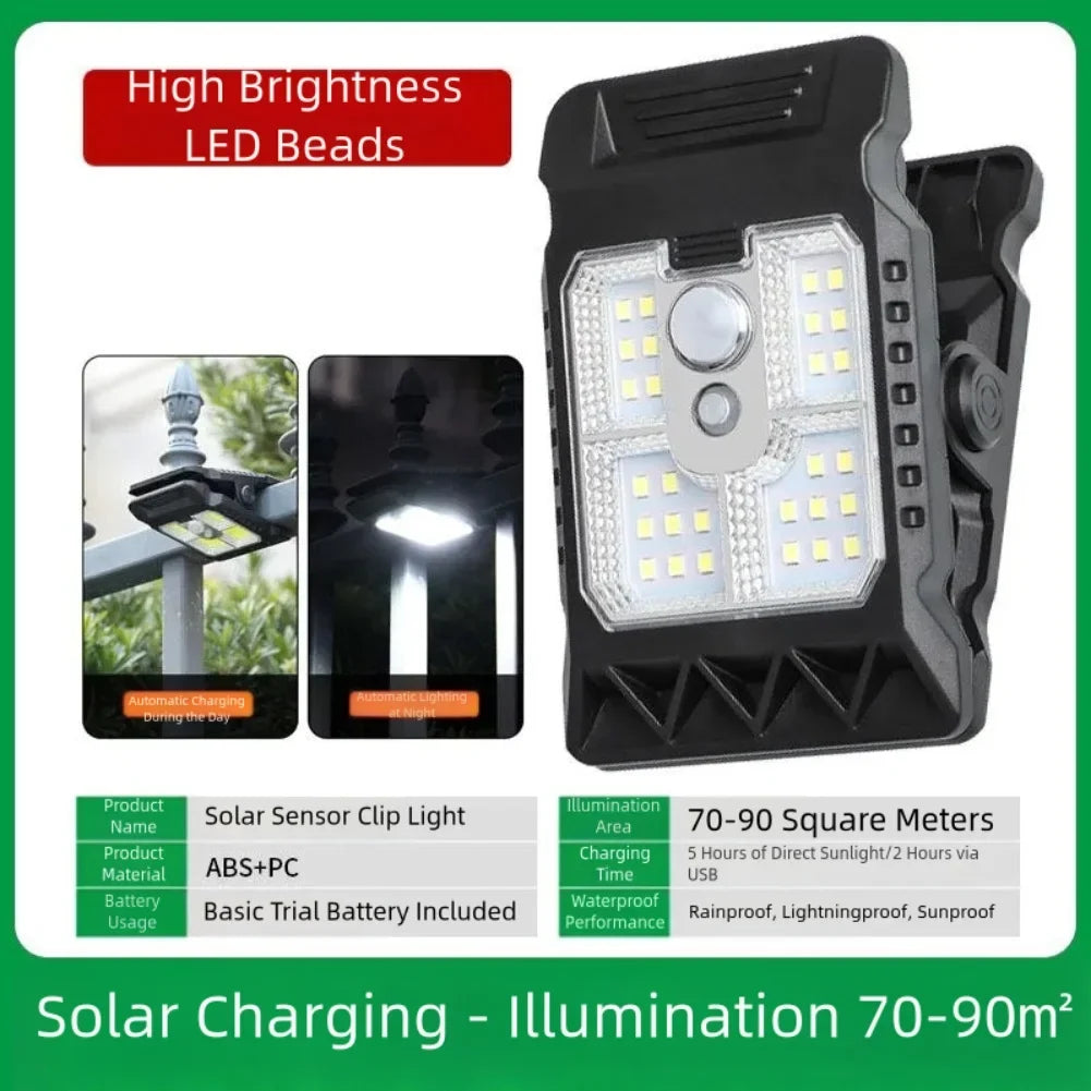 Portable LED Solar Clamp Light Outdoor Waterproof Garden Camping