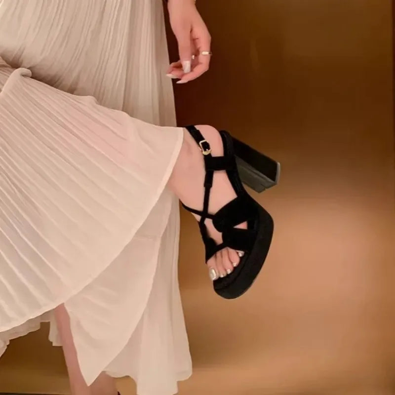 Women's Square Toe High Heel Sandals | Buckle Strap Party Shoes