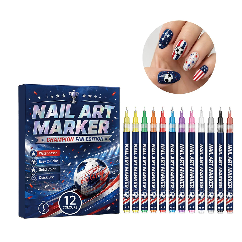 12-Piece Football Nail Art Marker Set – Quick-Dry Soccer Pens
