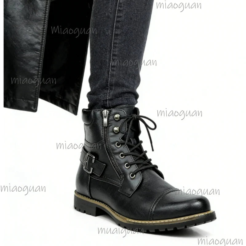 Men's Retro Leather Ankle Boots – Double Zipper Motorcycle Style