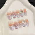 10pcs Handmade Press On Nails – Pink Flower & Cat Eye Design