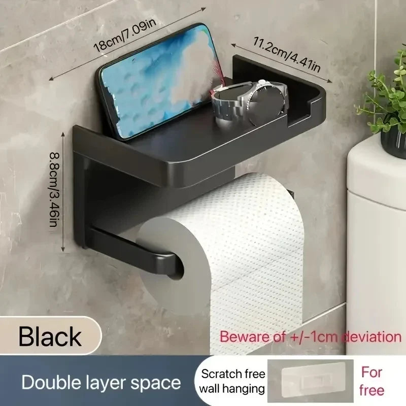 No-Drill Wall-Mounted Toilet Paper Holder | Bathroom Organizer
