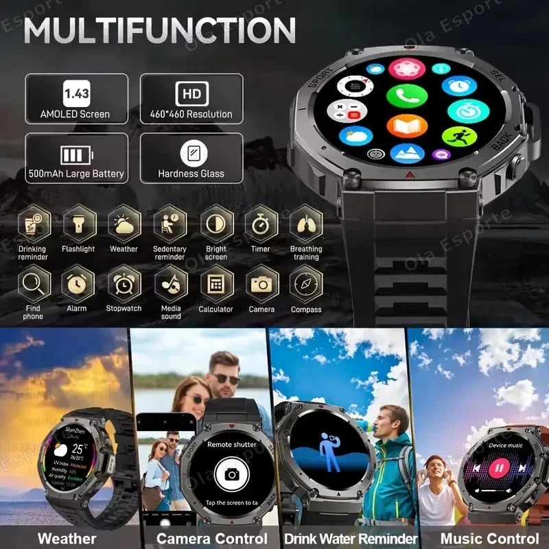 Ola Esporte HW12 Military GPS Smartwatch | AMOLED, 5ATM, 170+ Sports