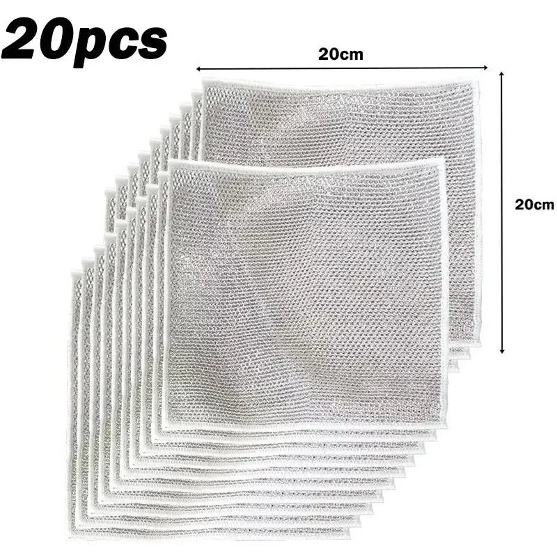 Silver Wire Mesh Cleaning Cloths | Kitchen Scrub Towels 3/5/10 PCS