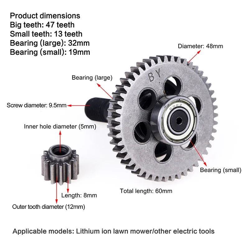 Lawn Mower Gear Set – 47 Groove with Shaft & Pinion (2Pcs)