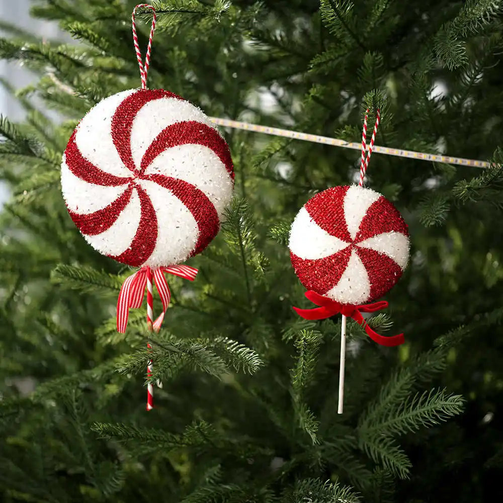 Christmas Tree Ornaments Red White Walking Sticks Candies Ball
