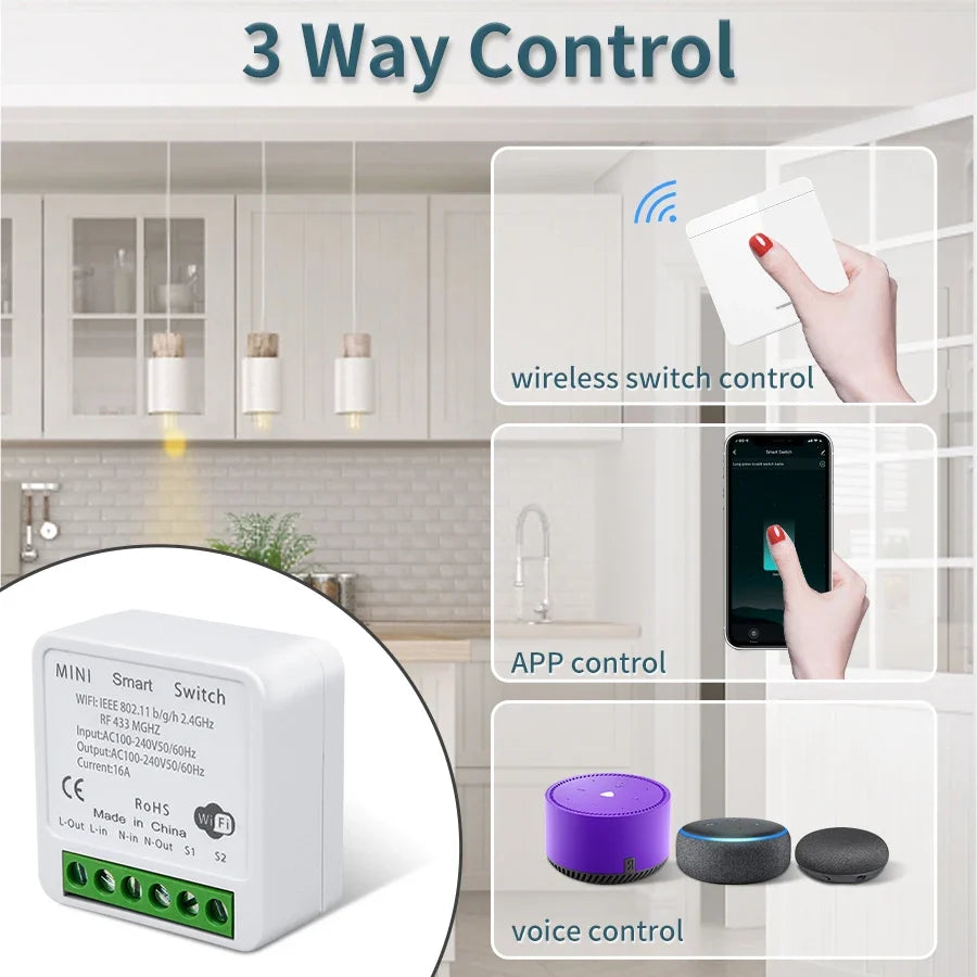 Tuya WiFi 433MHz Smart Wall Switch 1/2/3 Gang – Alexa & Google