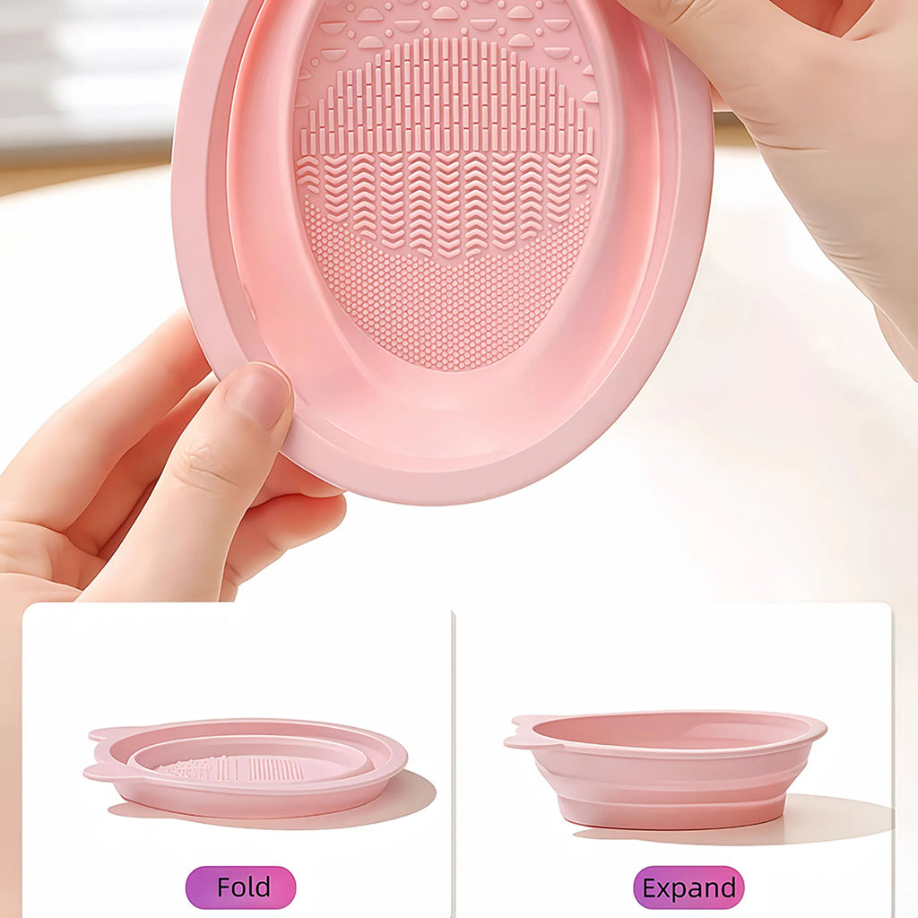 Makeup Brush Cleaner Silicone Pad Wash Mat Bowl Foldable Cosmetic