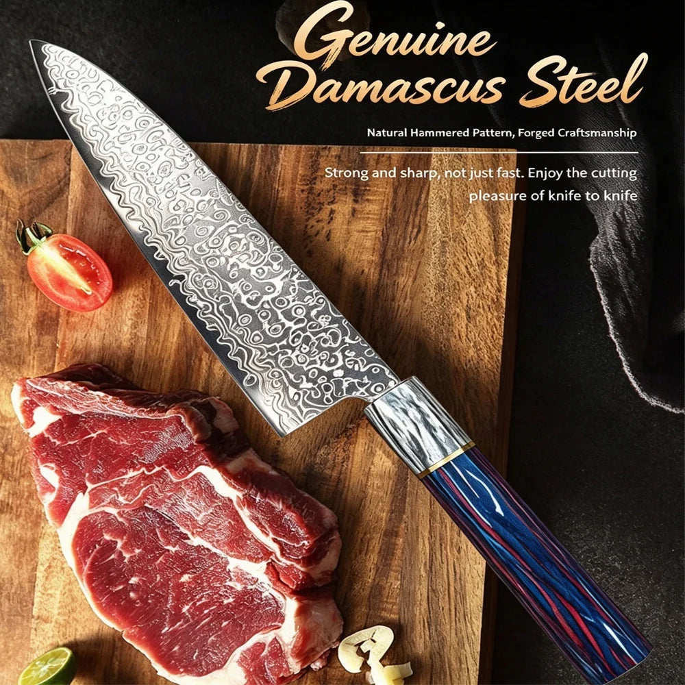 Damascus Steel Japanese Chef's Knife – 20cm Wood Handle