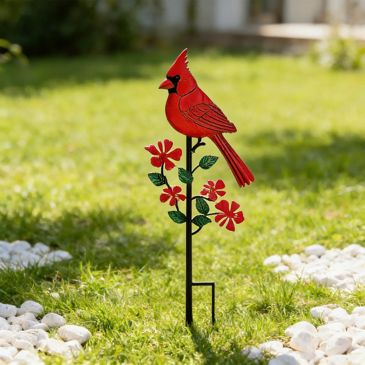 Red Bird Metal Garden Stake – 2D Flat Iron Art Yard Ornament