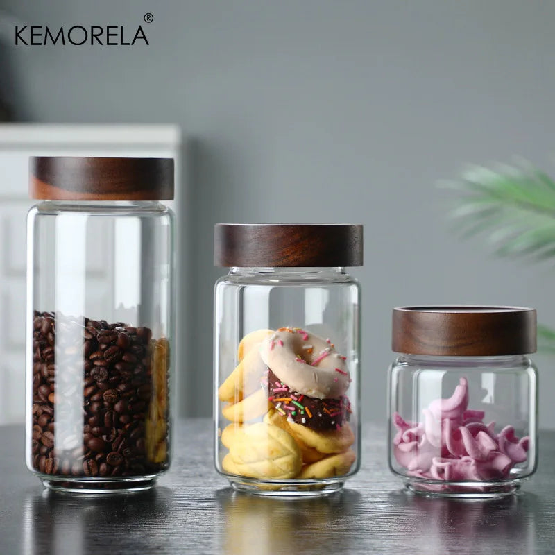 Glass Sealed Storage Jars with Wood Lid | Kitchen Organizer