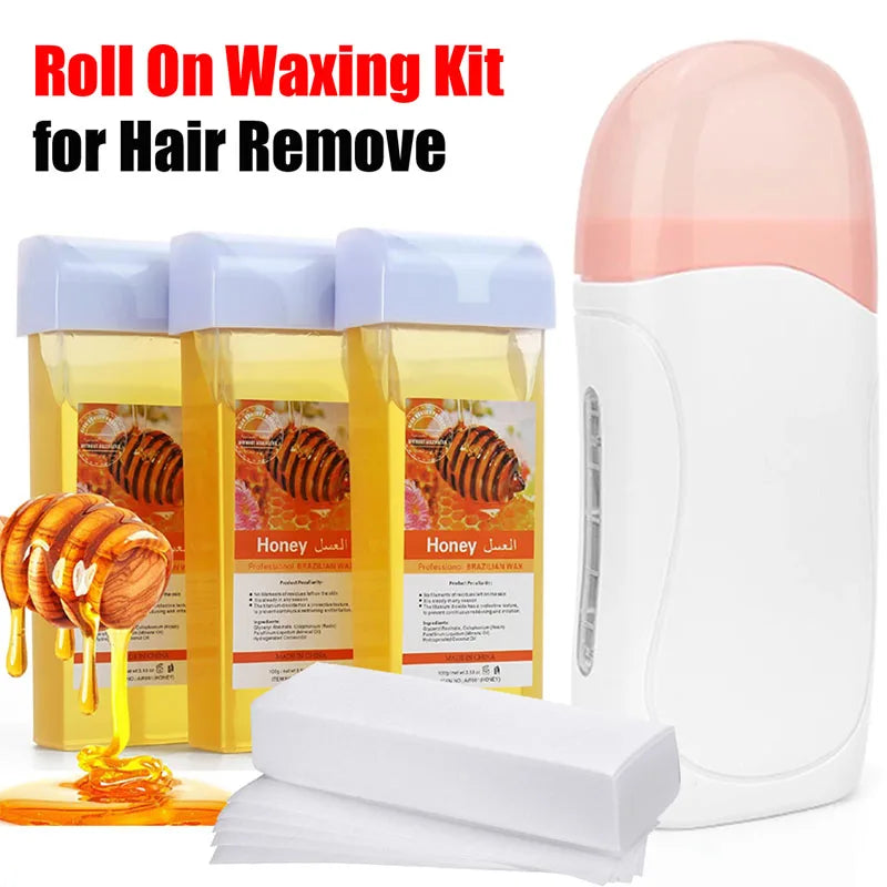 BXA 3-in-1 Roll-On Waxing Kit | Wax Heater, Cartridge & Strips