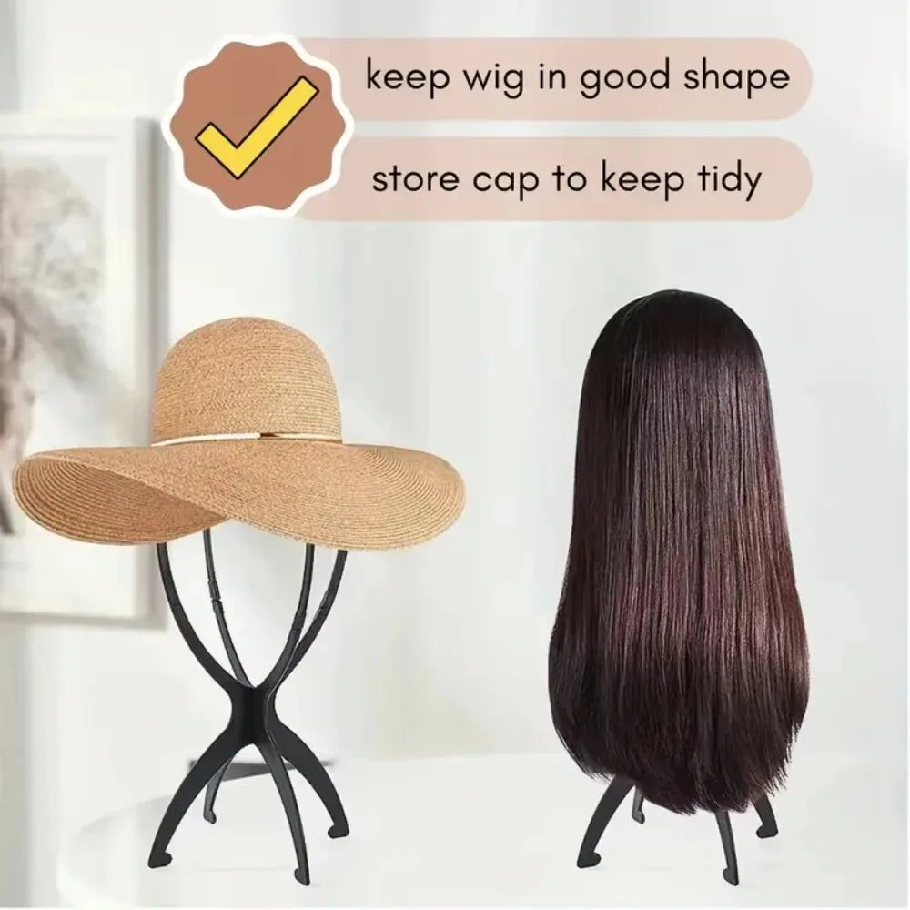 Black Folding Wig Stand – Portable Adjustable Hat Display Holder