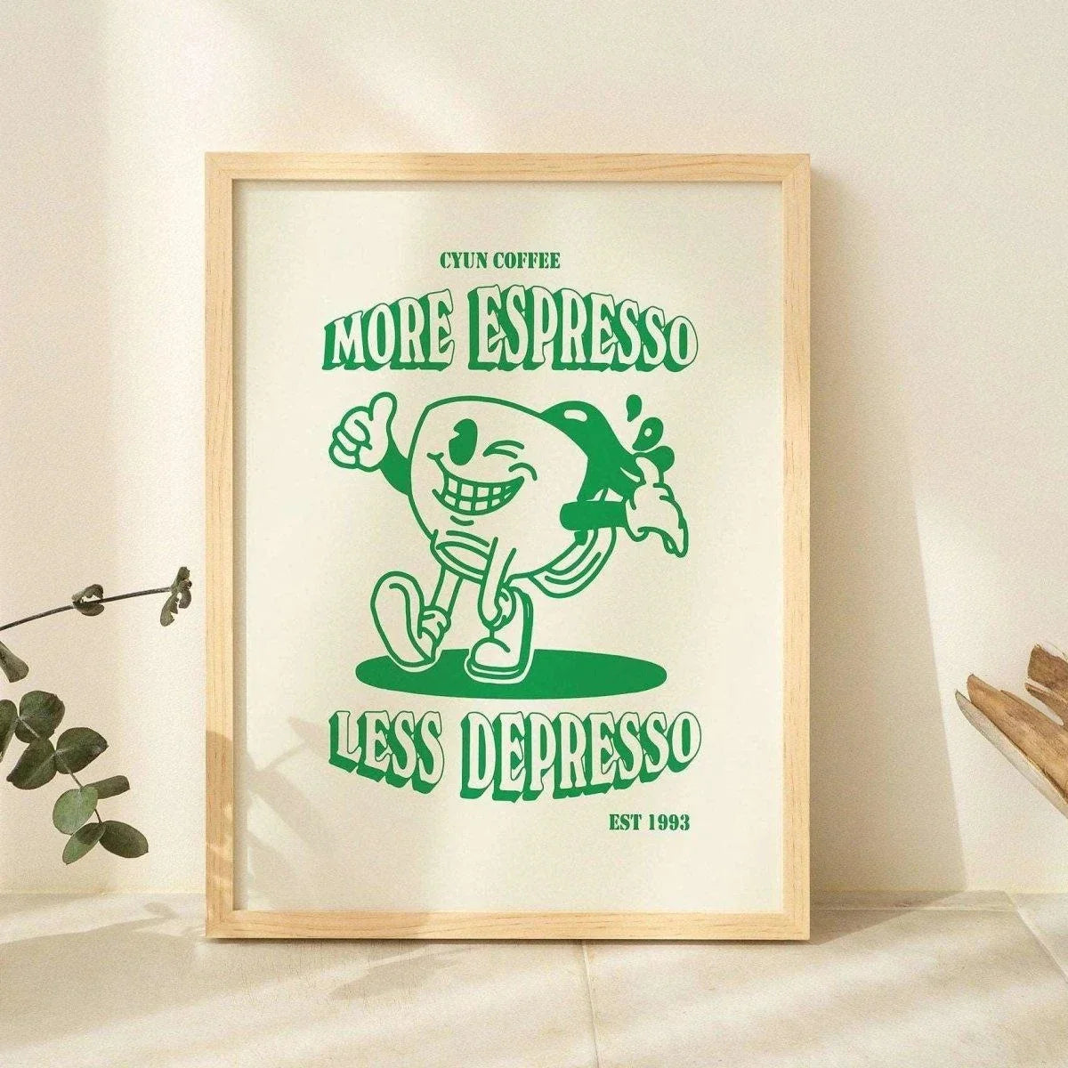 "More Espresso Less Depresso" Funny Coffee Canvas Wall Art