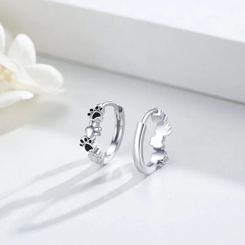 Huitan Pet Paw Hoop Earrings – Cat & Dog Footprint Design