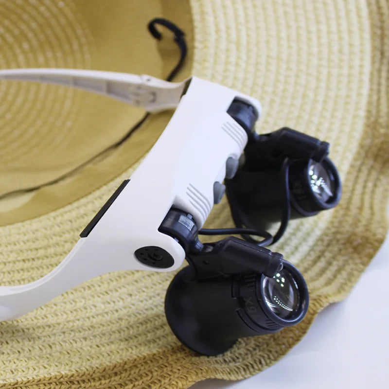 LED Headband Magnifier 10X–25X – Head Loupe with Light