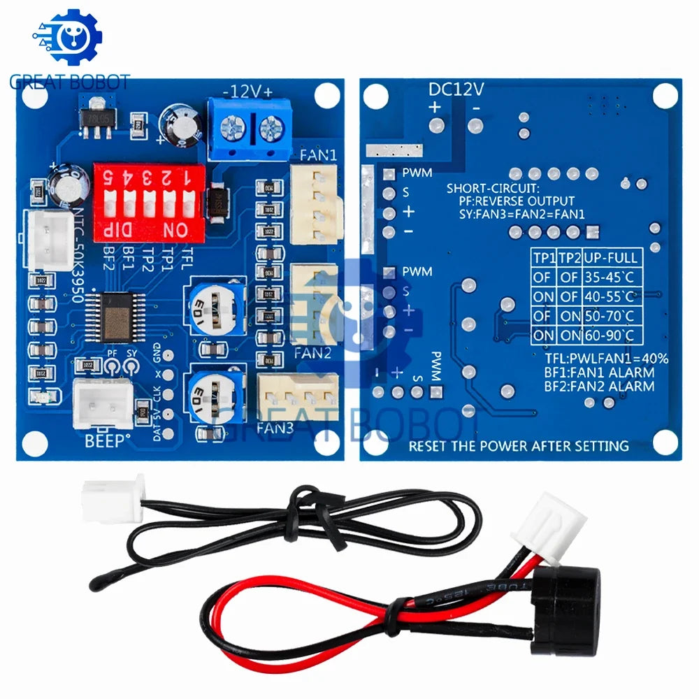 DC 12V PWM Fan Speed Controller Module – Buzzer Alarm & NTC