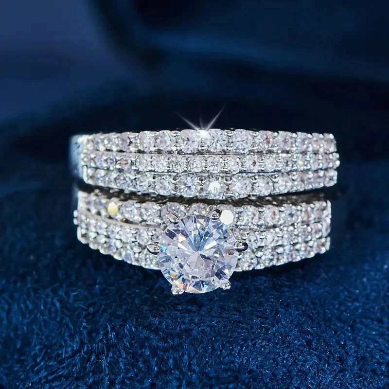 Huitan 6-Claw CZ Bridal Ring Set – 2Pcs Wedding Bands
