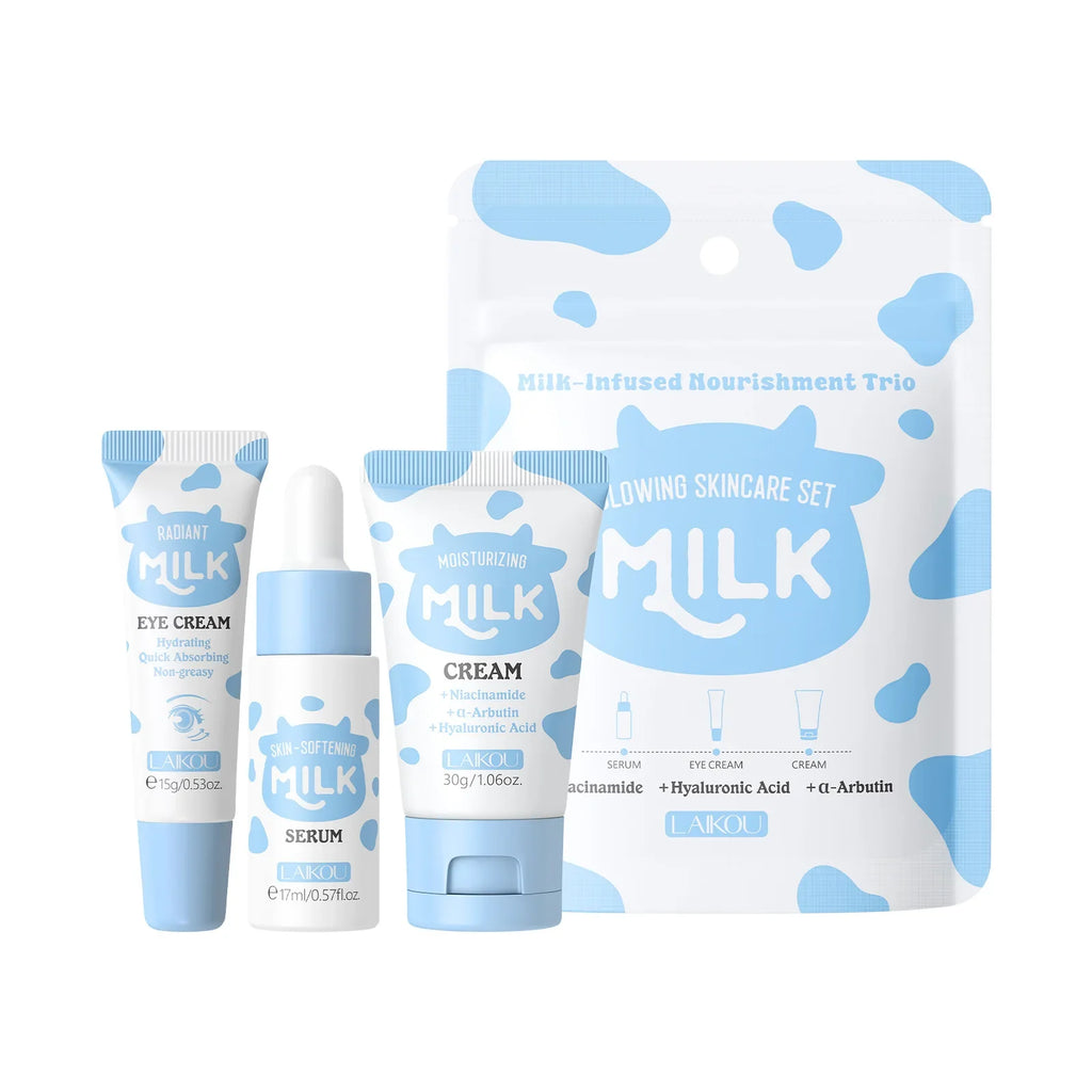 LAIKOU Milk Glow Skincare Set – Serum, Eye Cream & Moisturizer