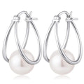 Huitan Imitation Pearl Hoop Earrings for Women – Silver