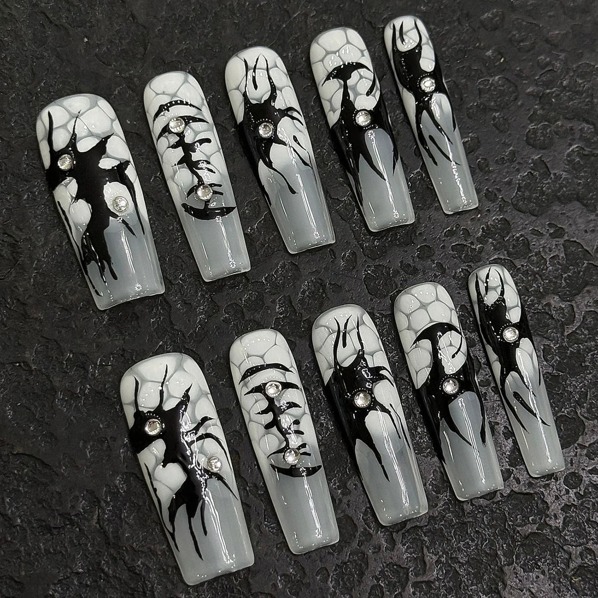 Black Coffin Press-On Nails | Long Ballet Fake Nails Set
