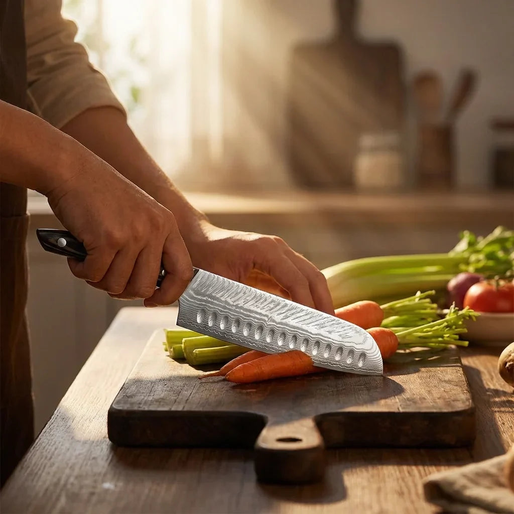 Damascus Steel Kitchen Knife Set – Sharp, Solid Wood Handle