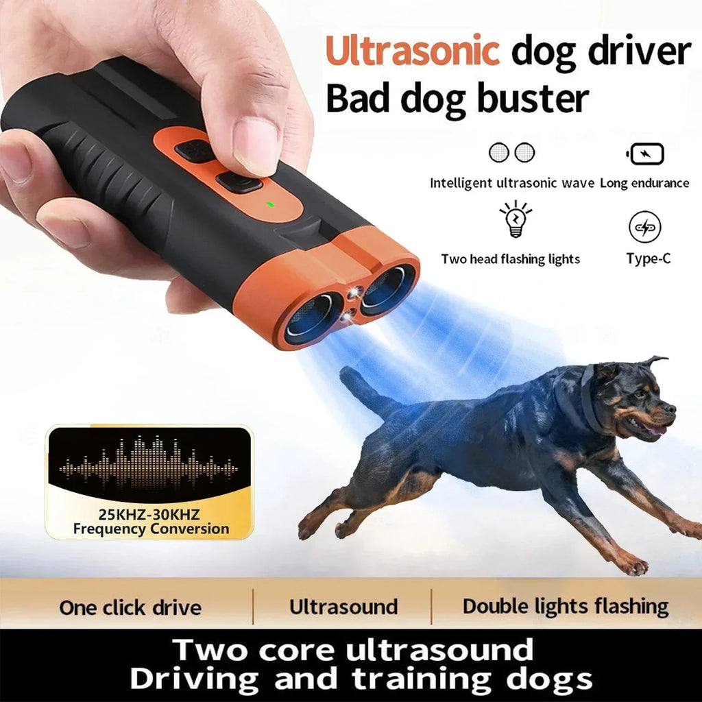 Dual Head Ultrasonic Dog Repeller & Anti-Bark Trainer USB