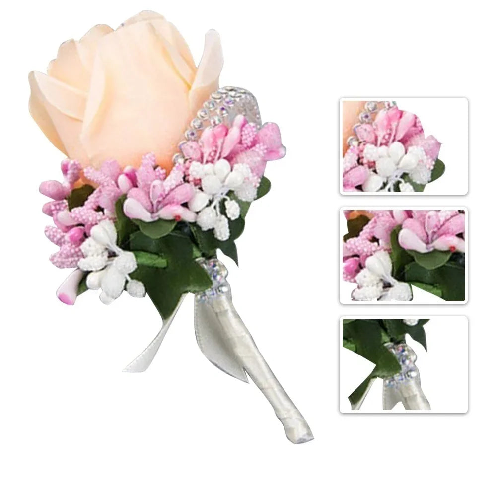 Silk Rose Groom Corsage Brooch – Men's Wedding Boutonnière Pin