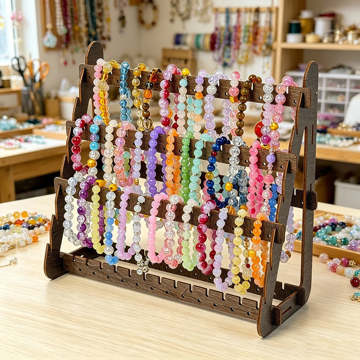 Wooden Dark Brown Multi-layer Detachable Adjustable Bracelet Display