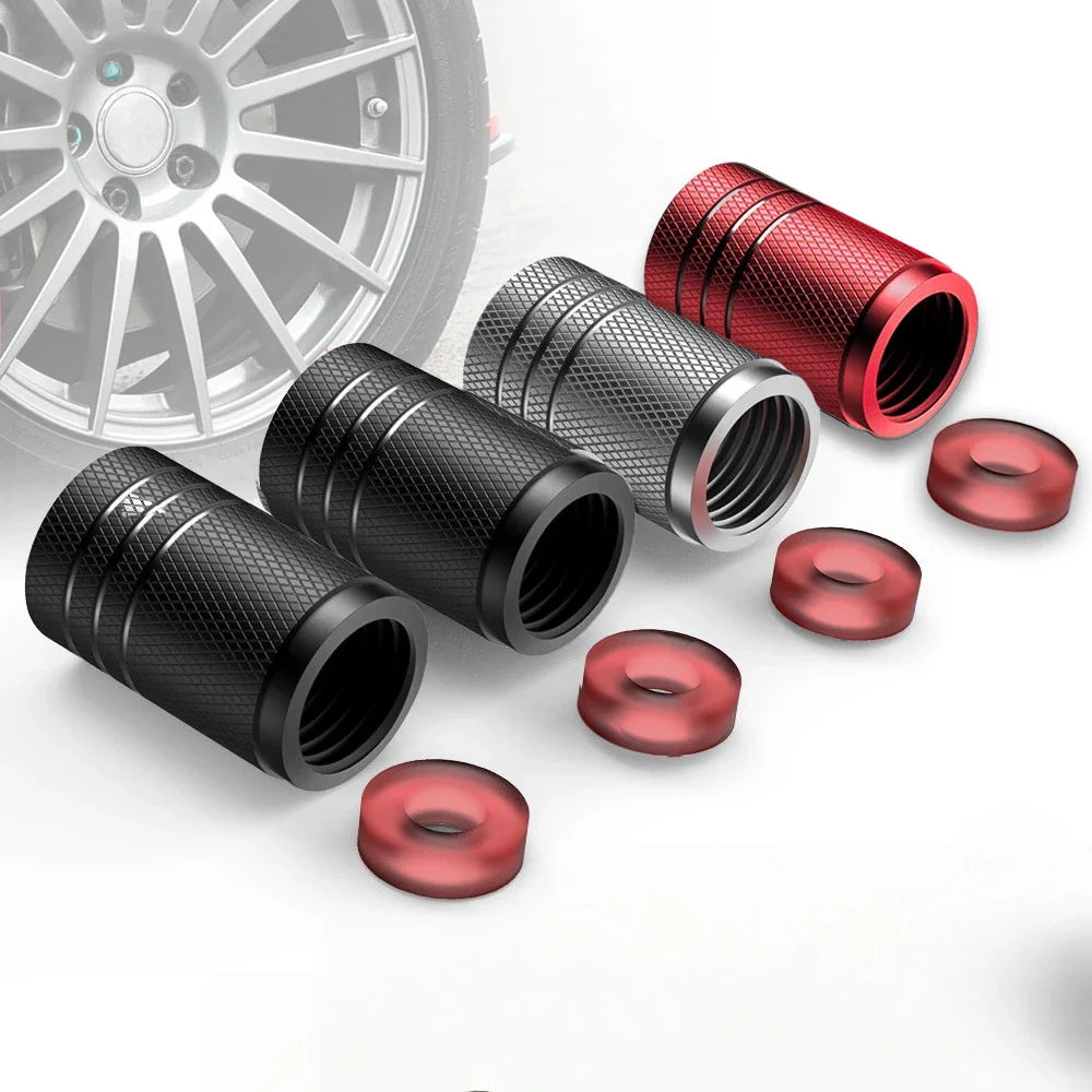 4-Pack Aluminum Valve Stem Caps – Car, Motorcycle & Bike