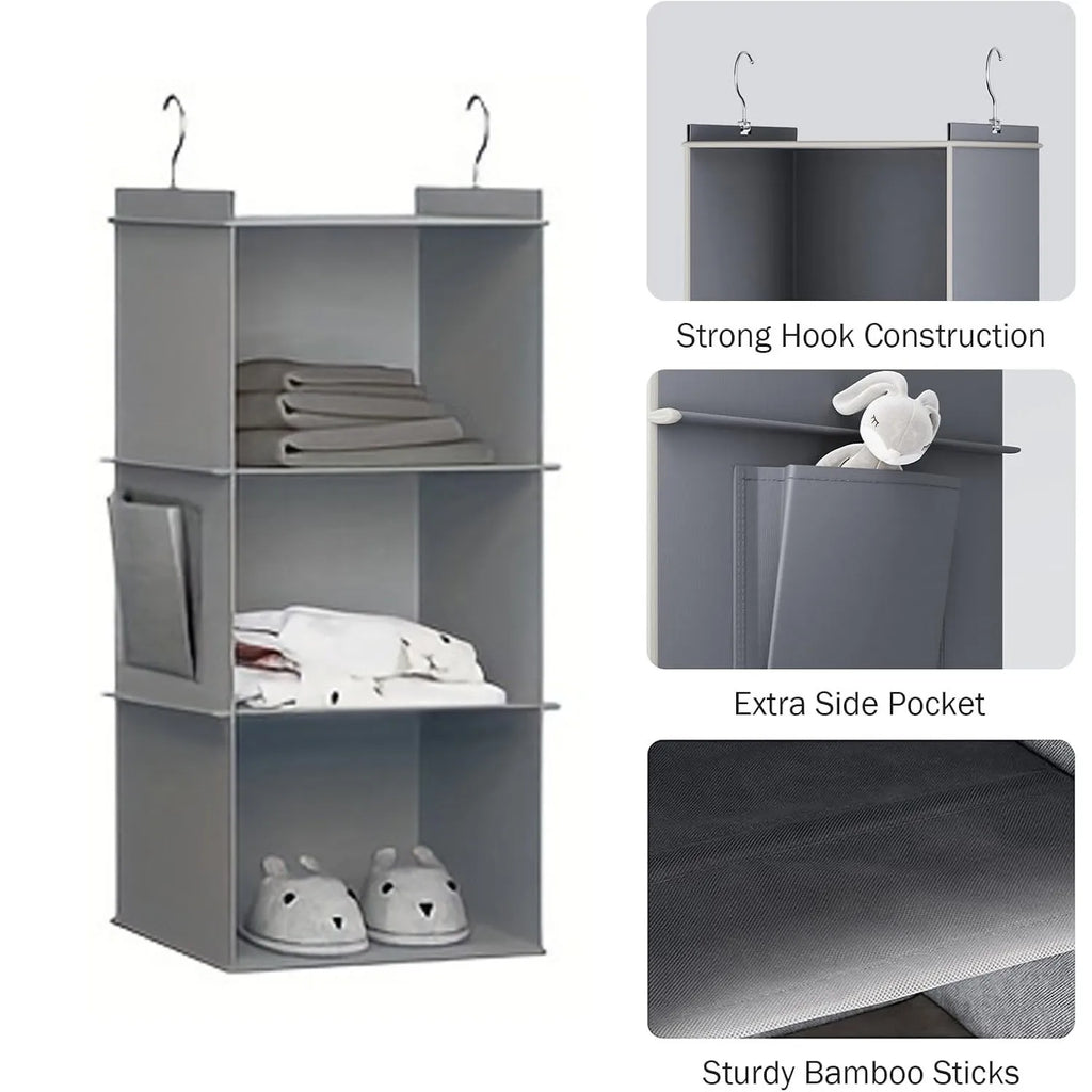 Hanging Closet Organizer Storage Foldable 6-Shelf Shelves 2 Hooks