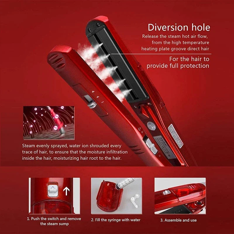 Ceramic Steam Hair Straightener | LED Fast Heat, 5 Temps