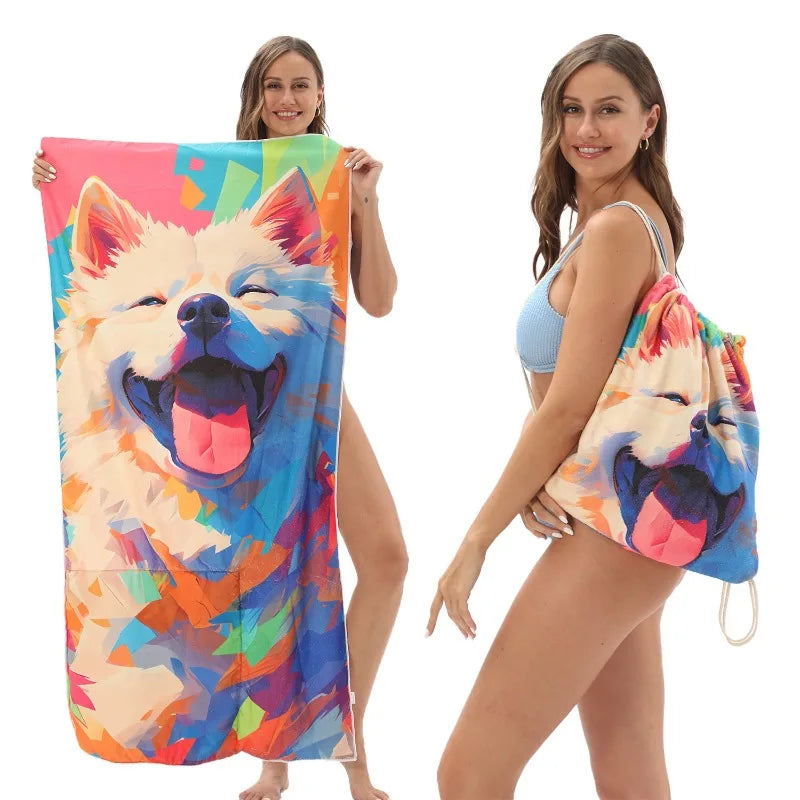2-in-1 Multifunctional Foldable Beach Towel Printed Bath Integrated
