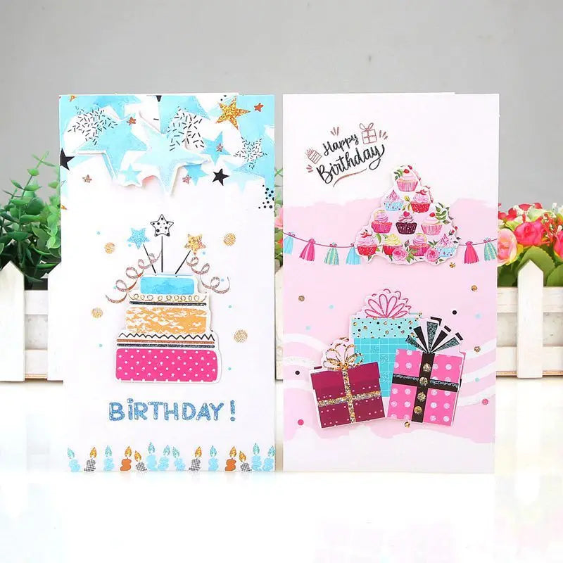 Colorful Birthday Cake Greeting Cards with Envelopes Set
