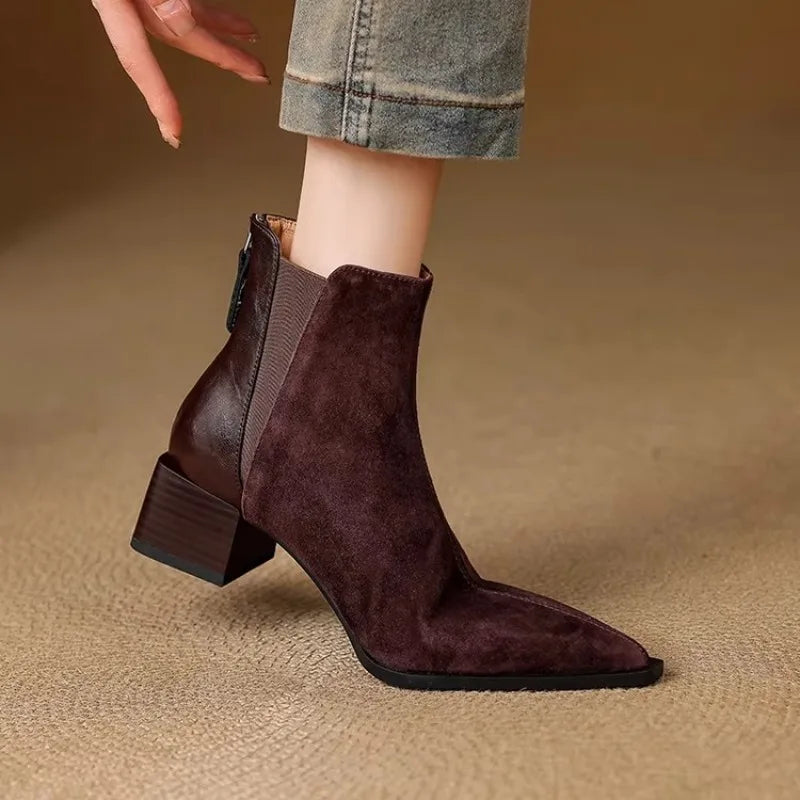Women's Elegant Ankle Boots – Square Heel & Back Zip