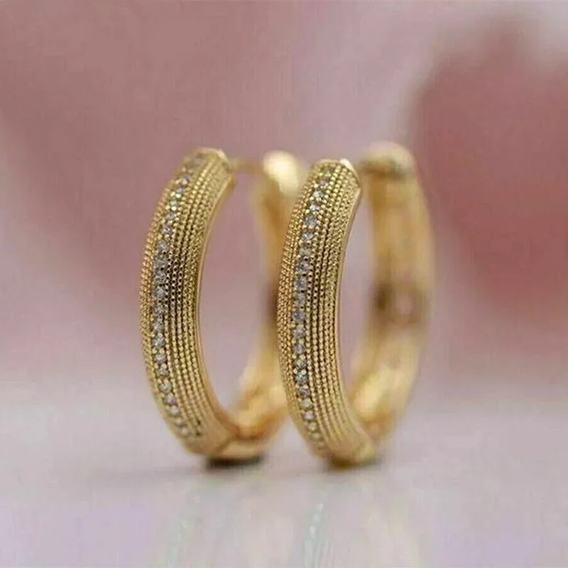 Huitan Gold Hoop Earrings – Cubic Zirconia for Women