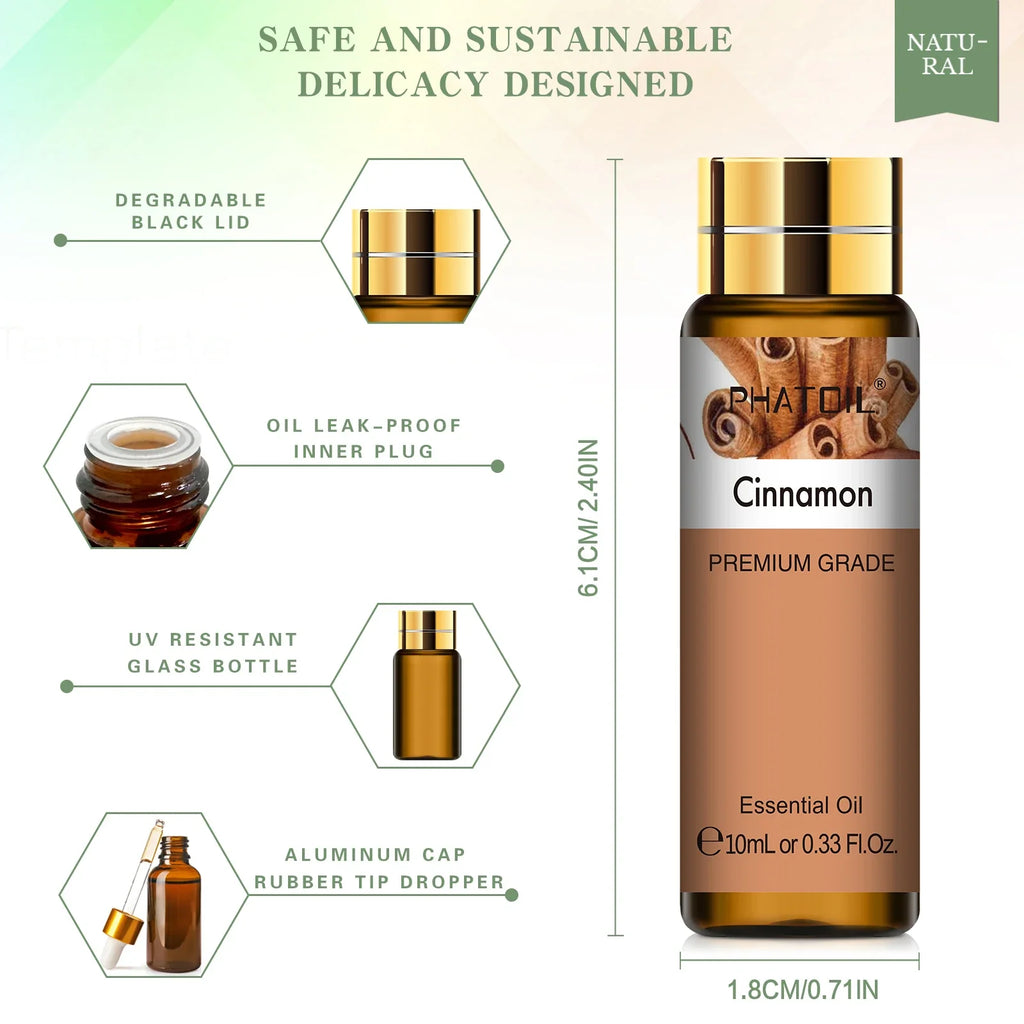 PHATOIL 10ml Pure Cinnamon Essential Oil for Diffuser & Spa