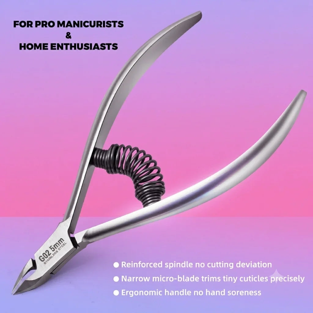 Professional Stainless Steel Cuticle Nippers | Built-In Spring