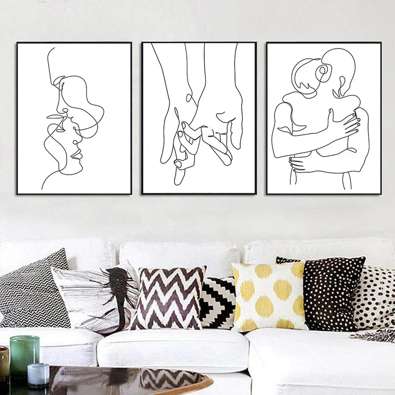 Couple Line Drawing Canvas Wall Art | Nordic Minimalist Print