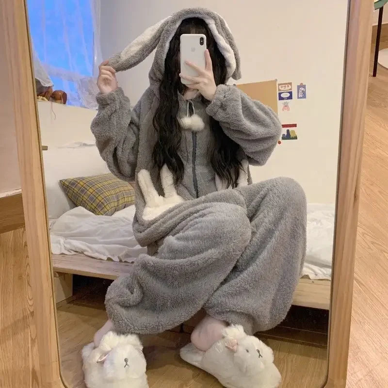 Women's Bunny Hooded Kigurumi Onesie – Kawaii Winter Pajamas