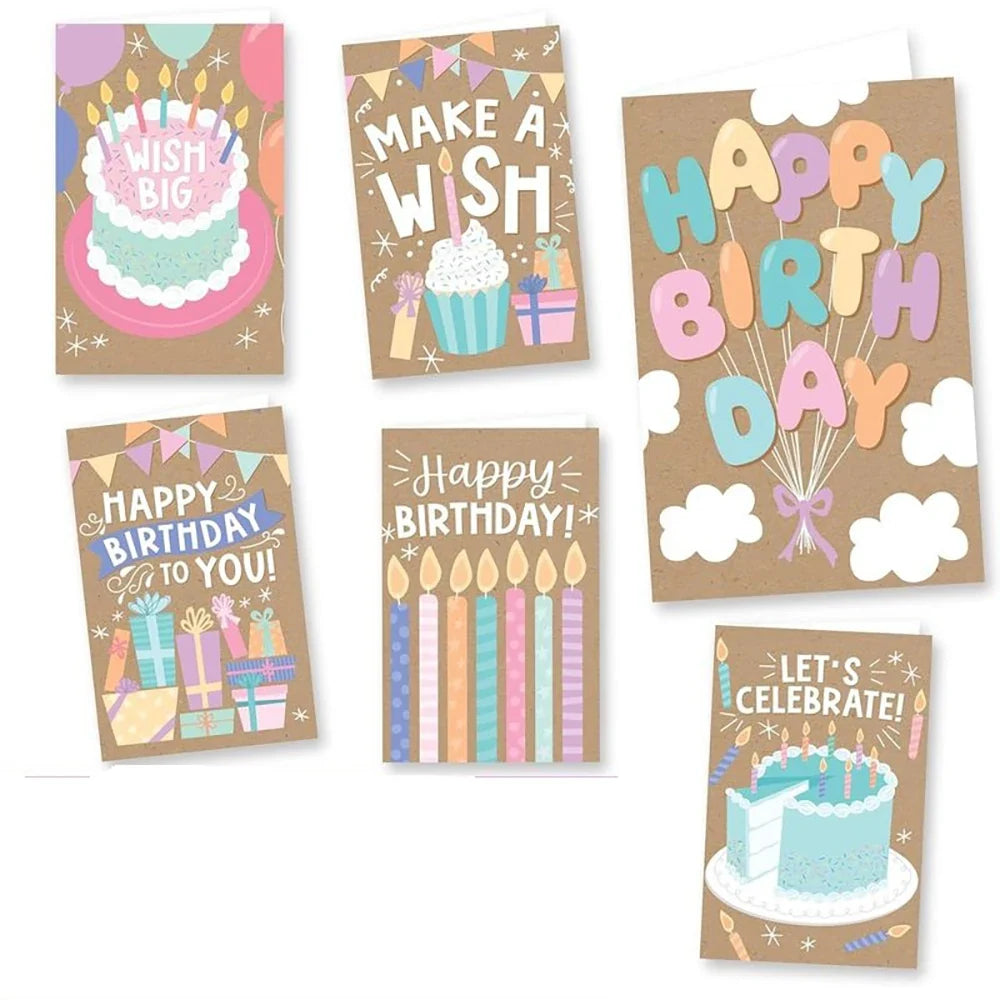 6 Cardboards Envelopes Colorful Cartoon Birthday Cards Simple