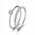 Huitan 2-Piece Stackable Silver CZ Thin Rings Set for Women