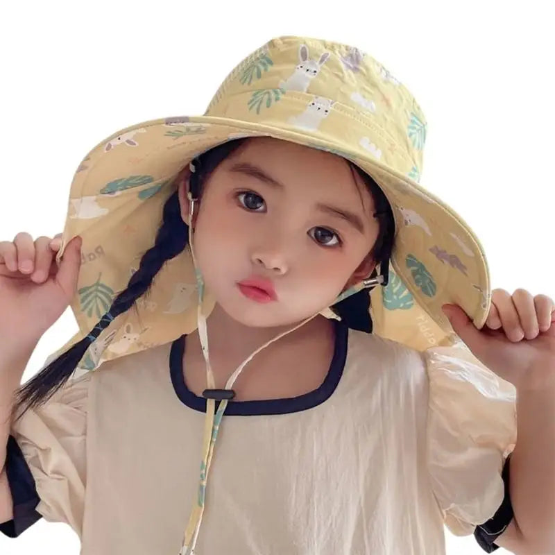 Kids Adjustable Bucket Sun Hat Cartoon Rabbit | 48–54cm Fit