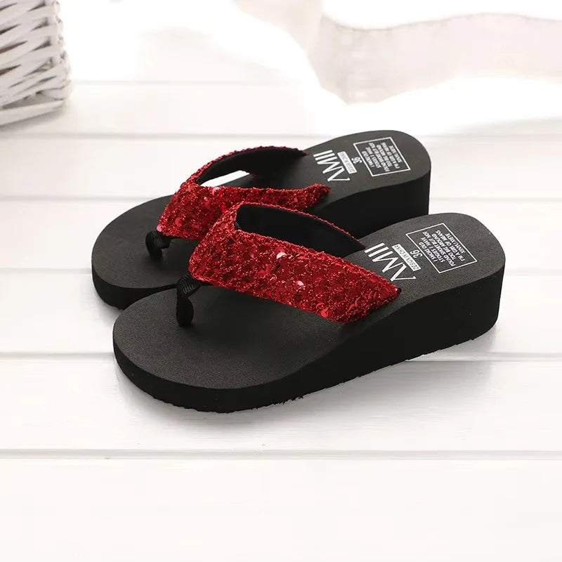 Women's Sequin Flip Flops | Summer Beach Slide Sandals