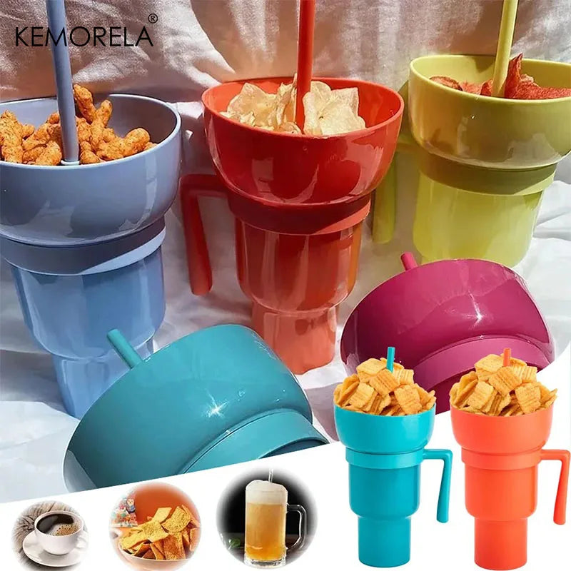2-in-1 Popcorn Snack & Drink Cup with Handle | KEMORELA