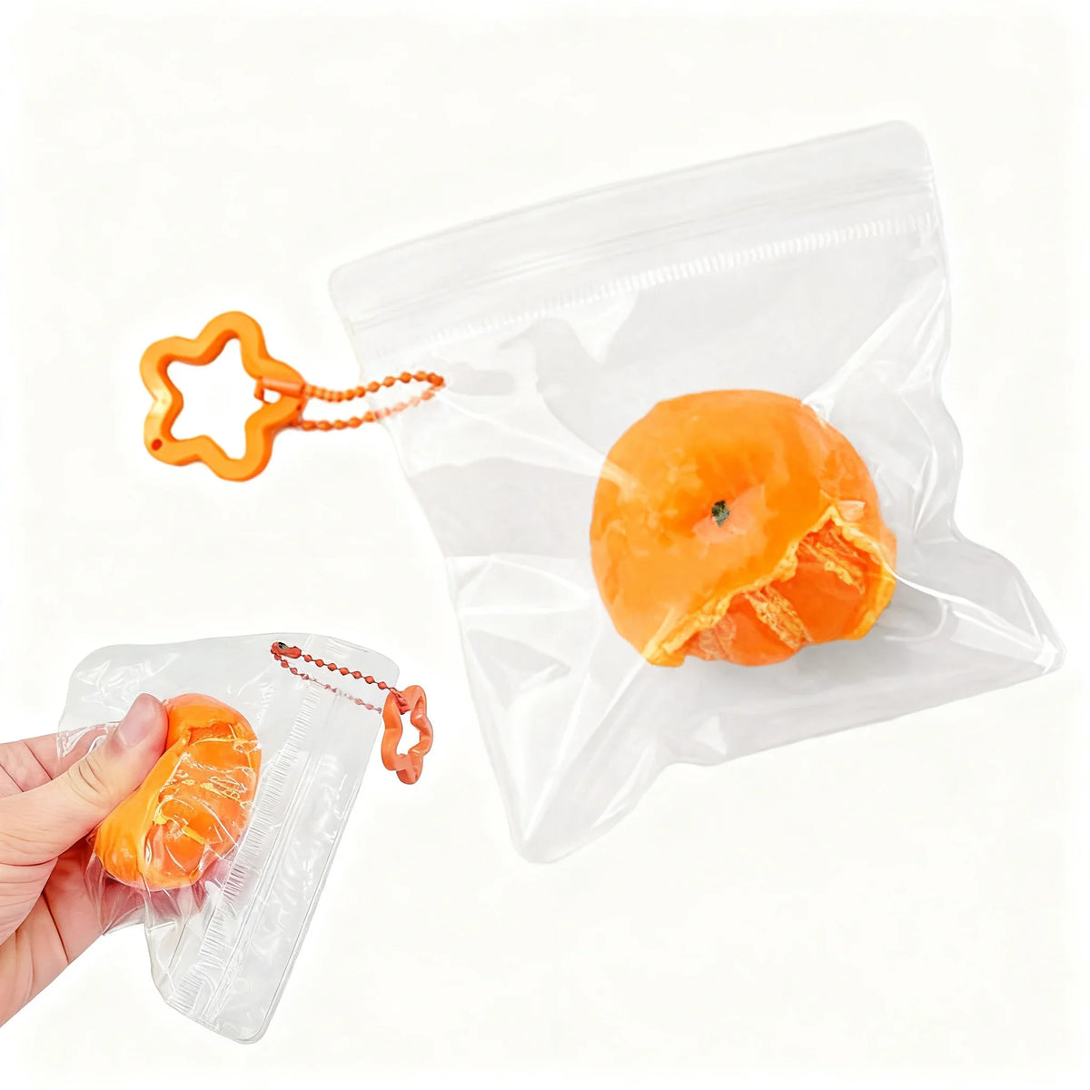 Orange Peeled Tangerine Squishy Fidget Toy with Keychain